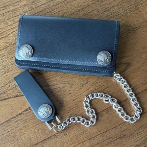 Black Leather Men's Wallet with Chain